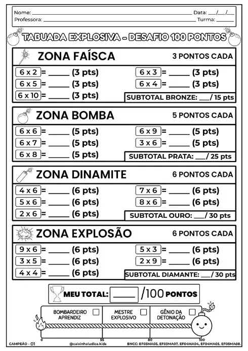 Folha do nível Campeão, em preto e branco
