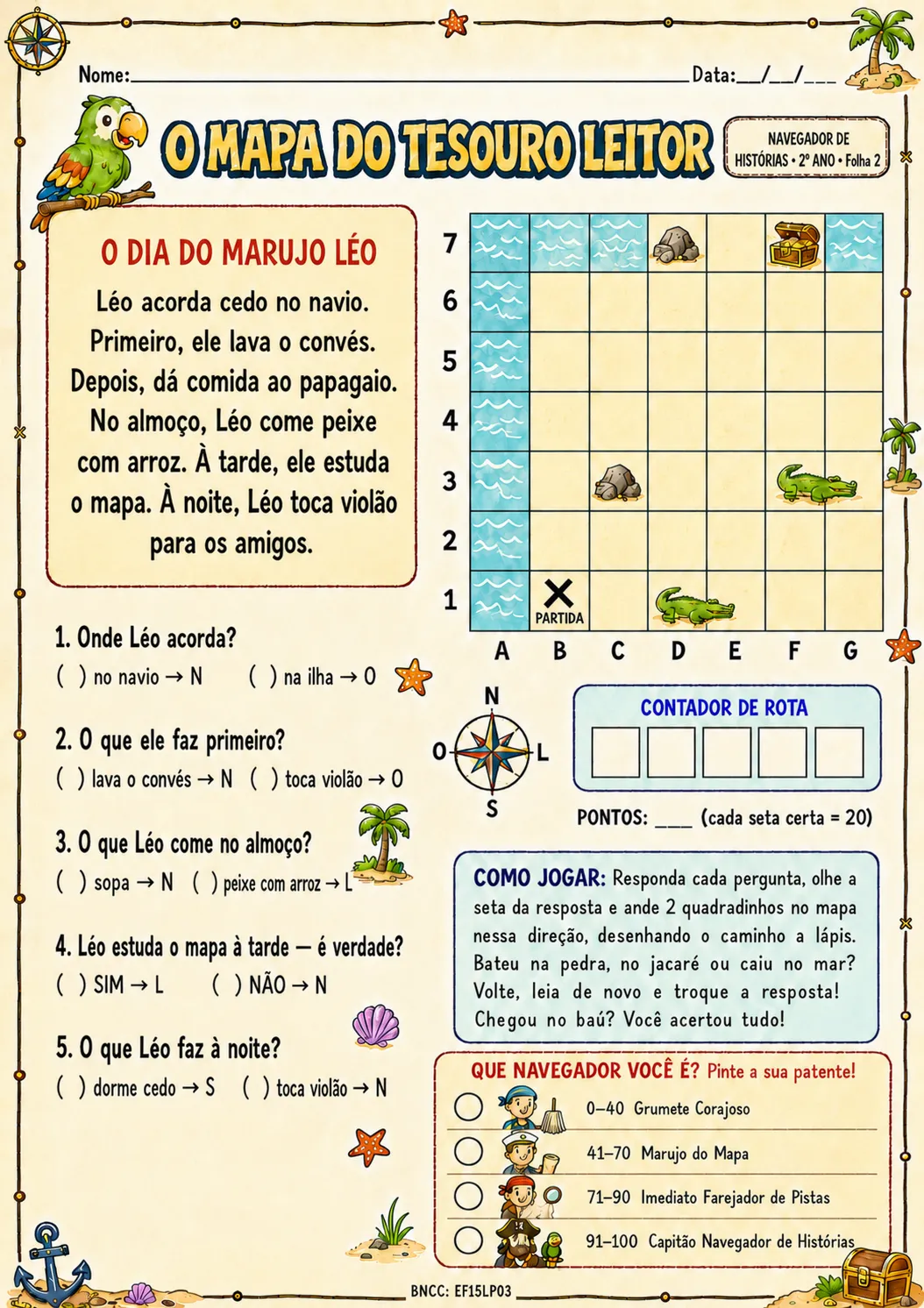 Folha do jogo:interpretação de texto do 2º ano